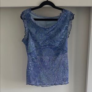 Y2K Blue Paisley Mesh Sleeveless Top